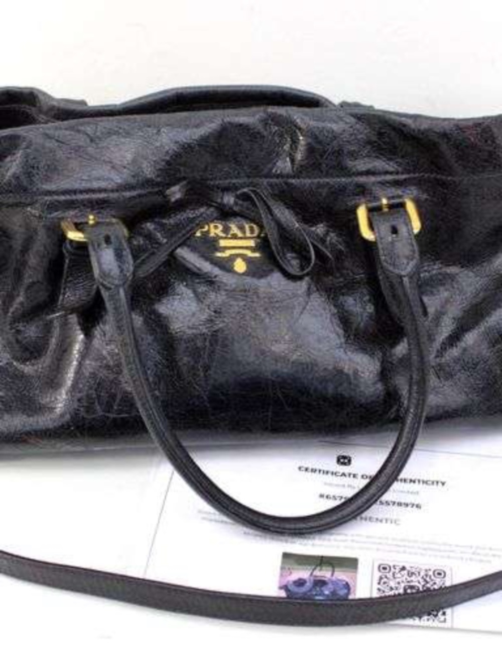 Prada Milano Made in Italy Vitello Shine 2-way handbag features crinkled leather